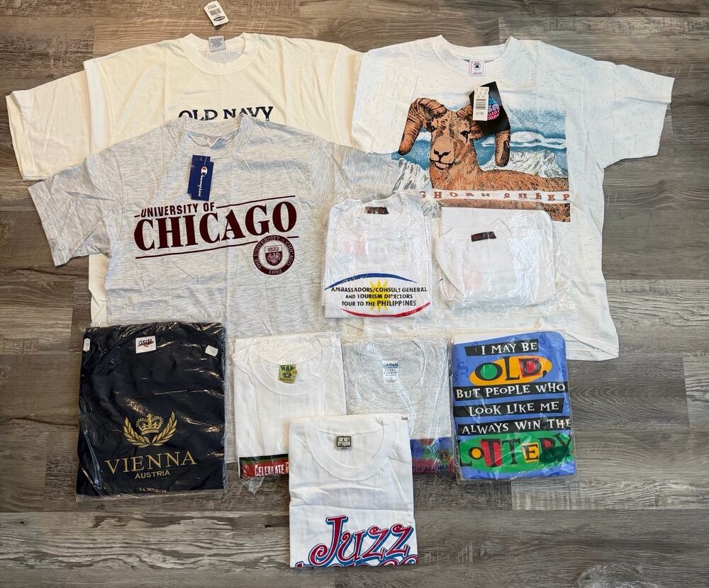 Lot of 10 Vintage Graphic T-Shirts – New Old Stock (NOS)